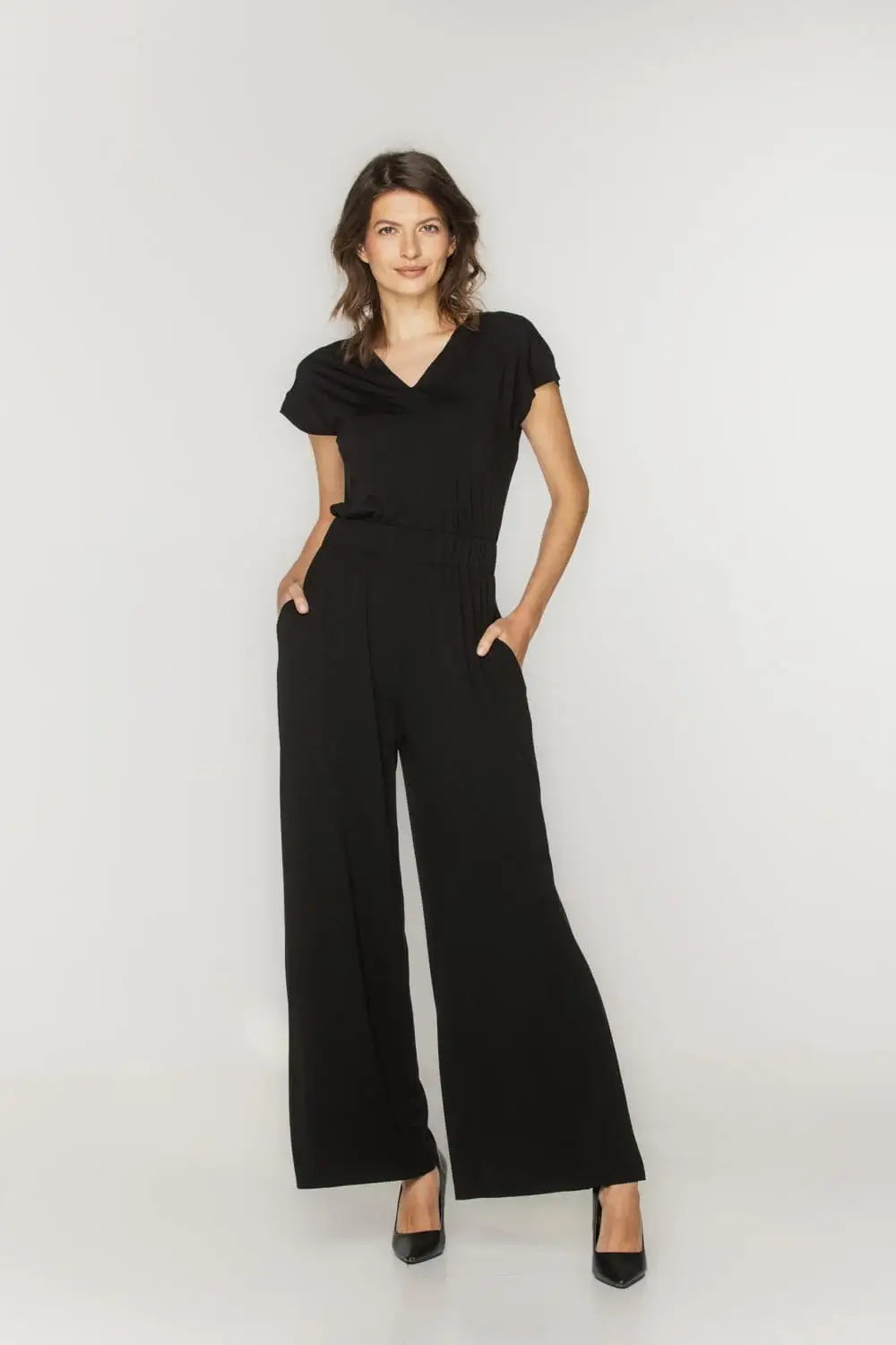 Wide-Leg Black Knit Jumpsuit