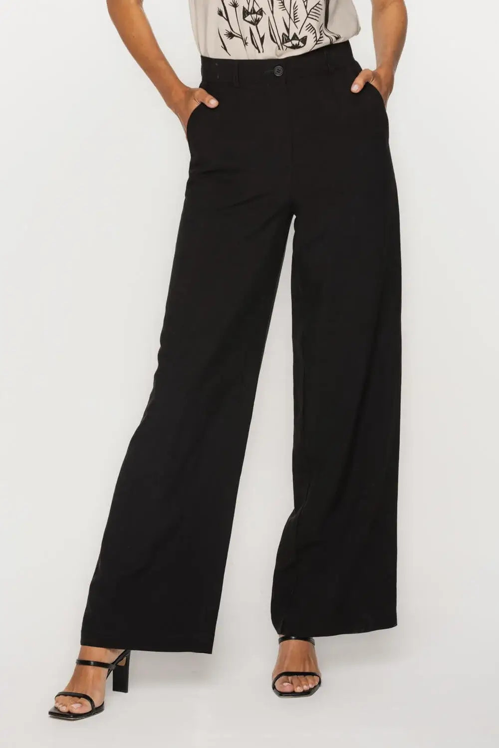 Wide Black Linen-Viscose Pant