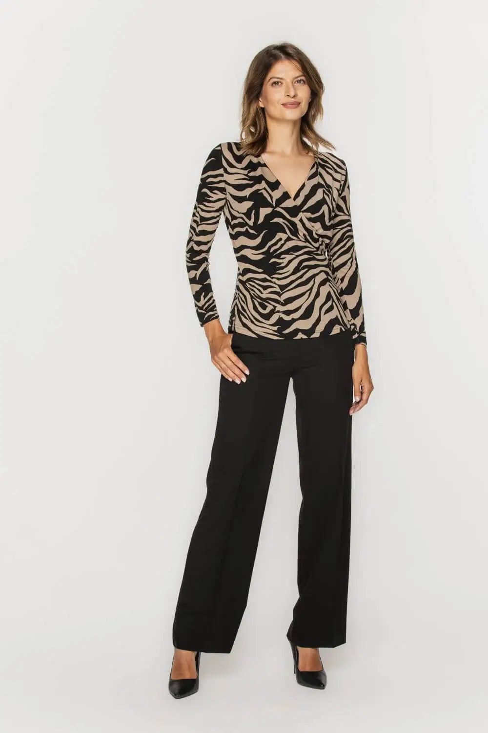 Zebra Print V-Neck Blouse