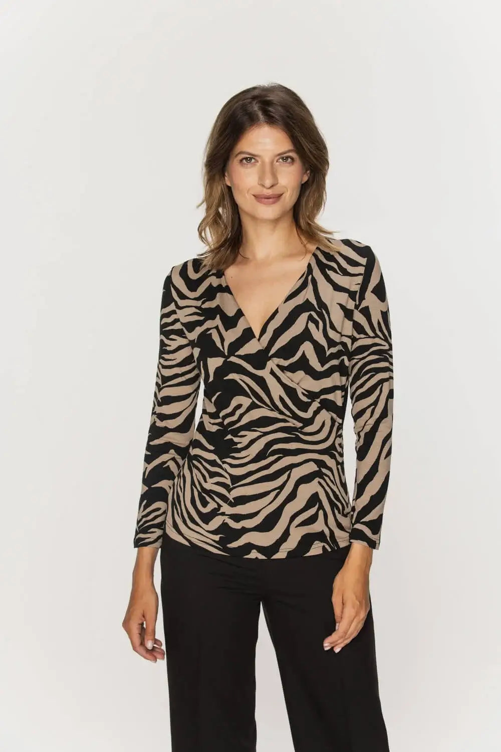 Zebra Print V-Neck Blouse