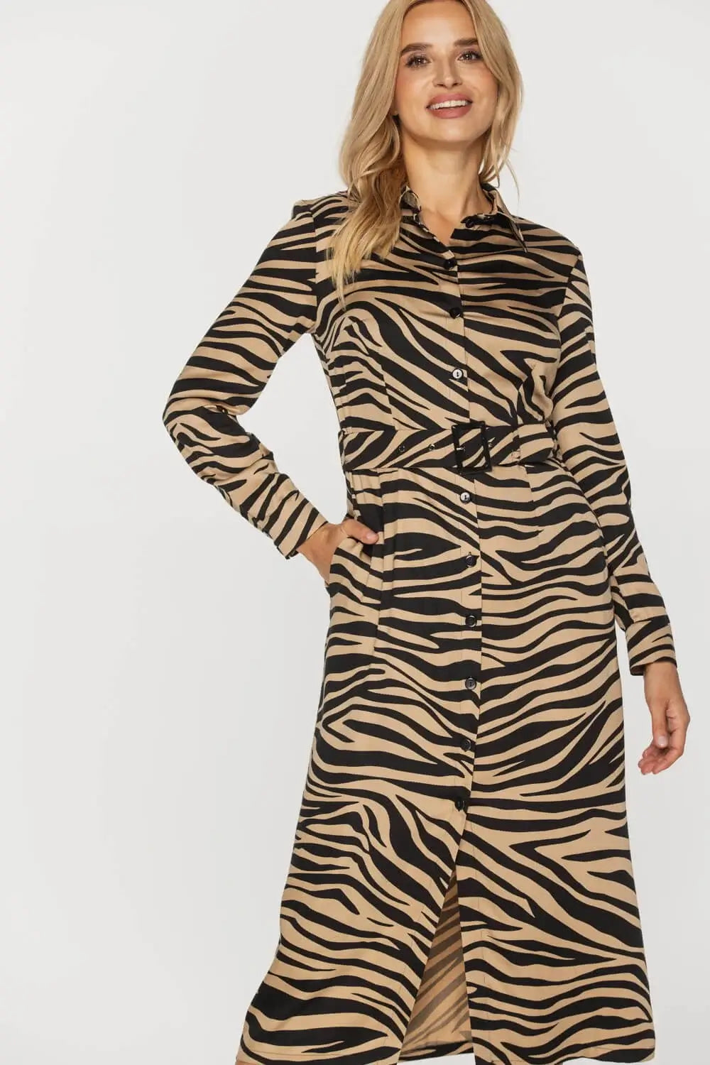 Zebra Print Viscose Shirt Dress